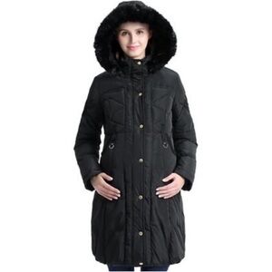 Kimi + Kai Maternity Black Long Down Fill Puffer Coat Jacket Women's Sz L